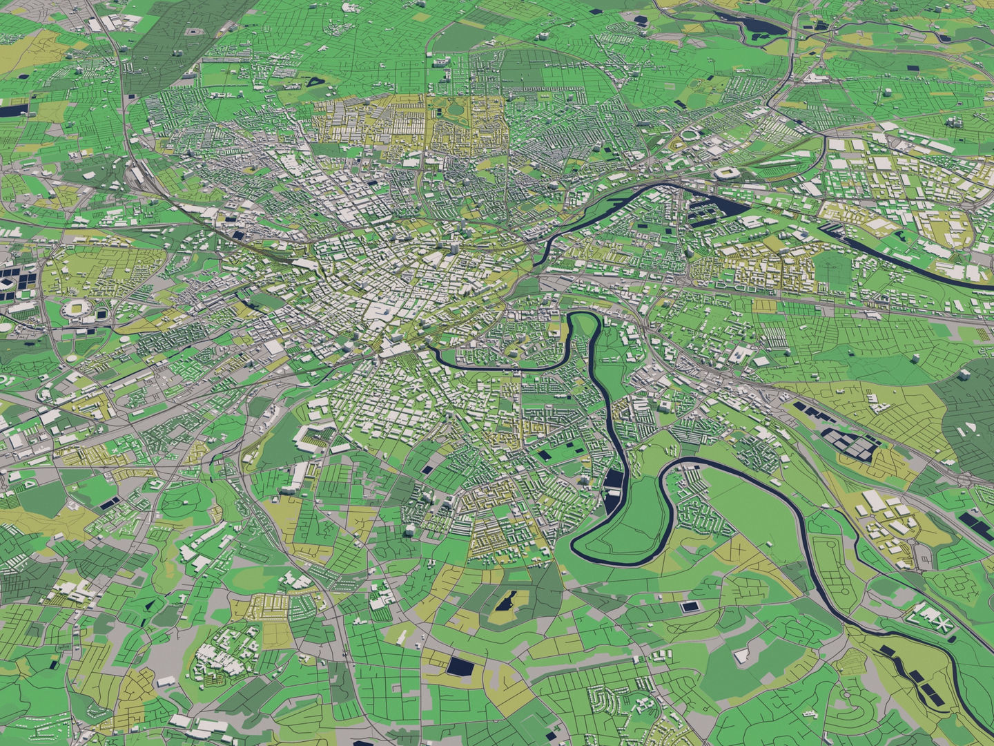 Manchester UK 25x25km City Map 3D model_2