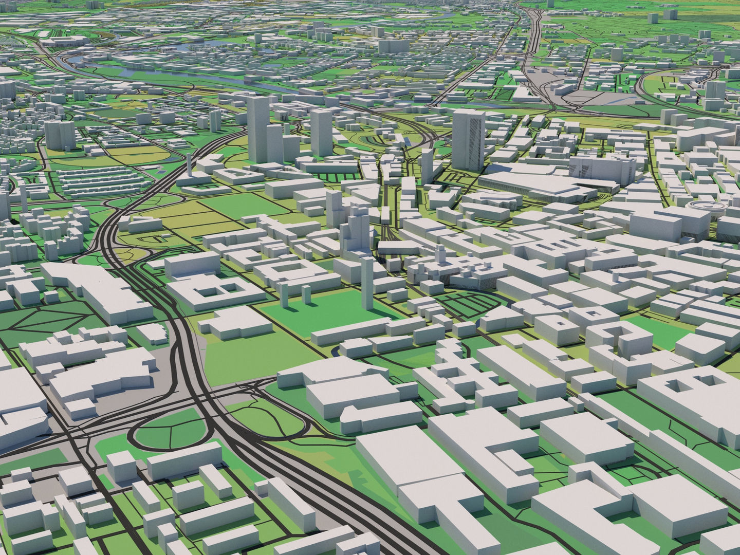 Manchester UK 25x25km City Map 3D model_4