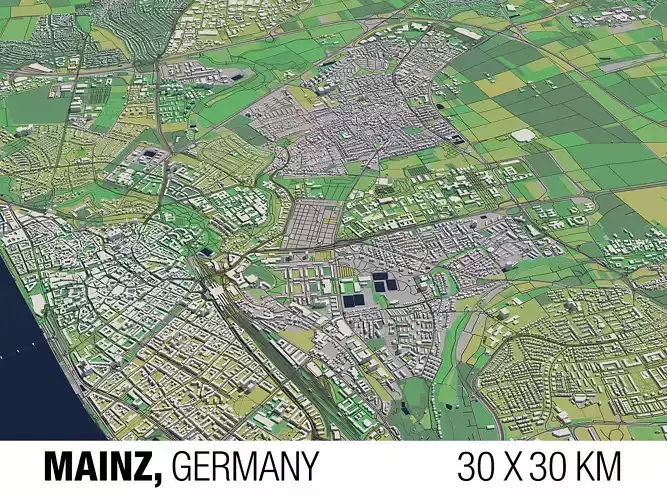 Mainz Germany 30x30km City Map
