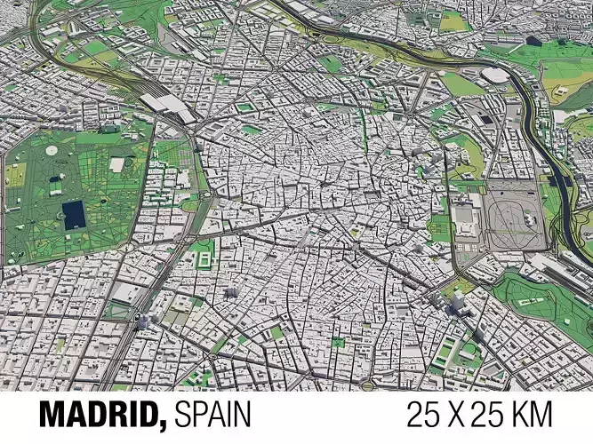 Madrid Spain 25x25km City Map