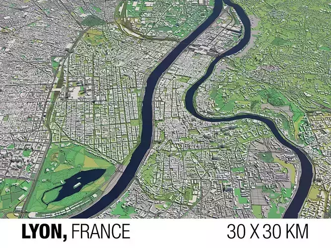 Lyon France 30x30km City Map