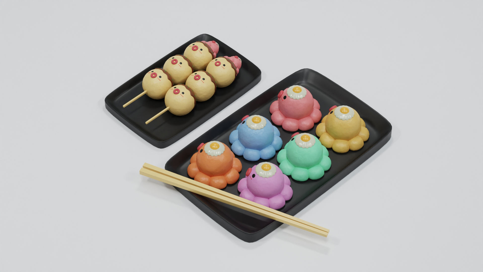Minimal Cartoon Takoyaki Set 3D model_8