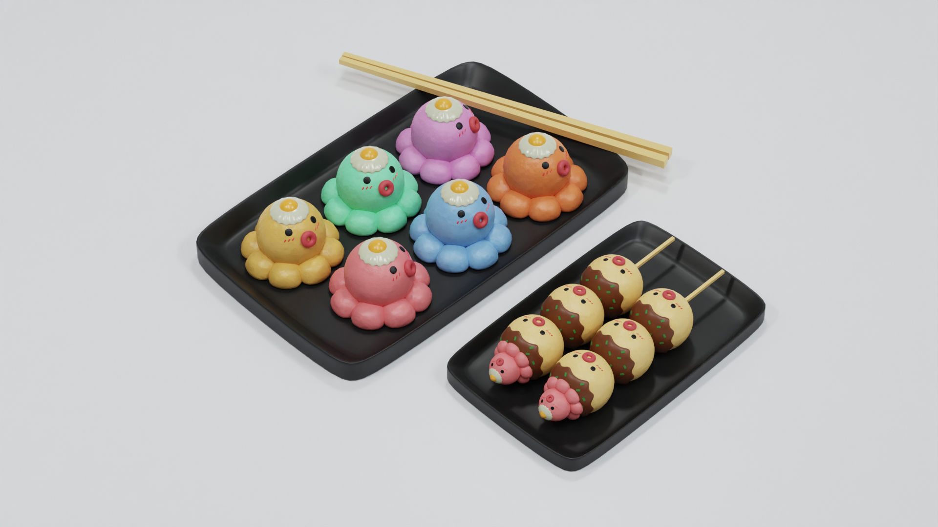 Minimal Cartoon Takoyaki Set 3D model_4