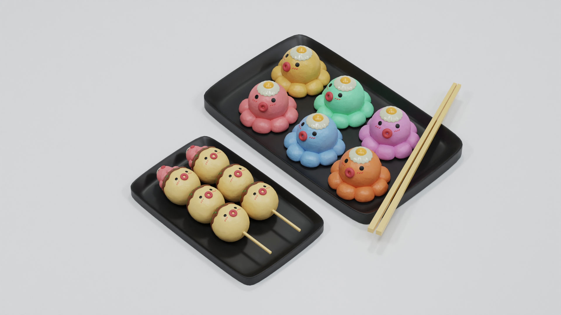 Minimal Cartoon Takoyaki Set 3D model_10