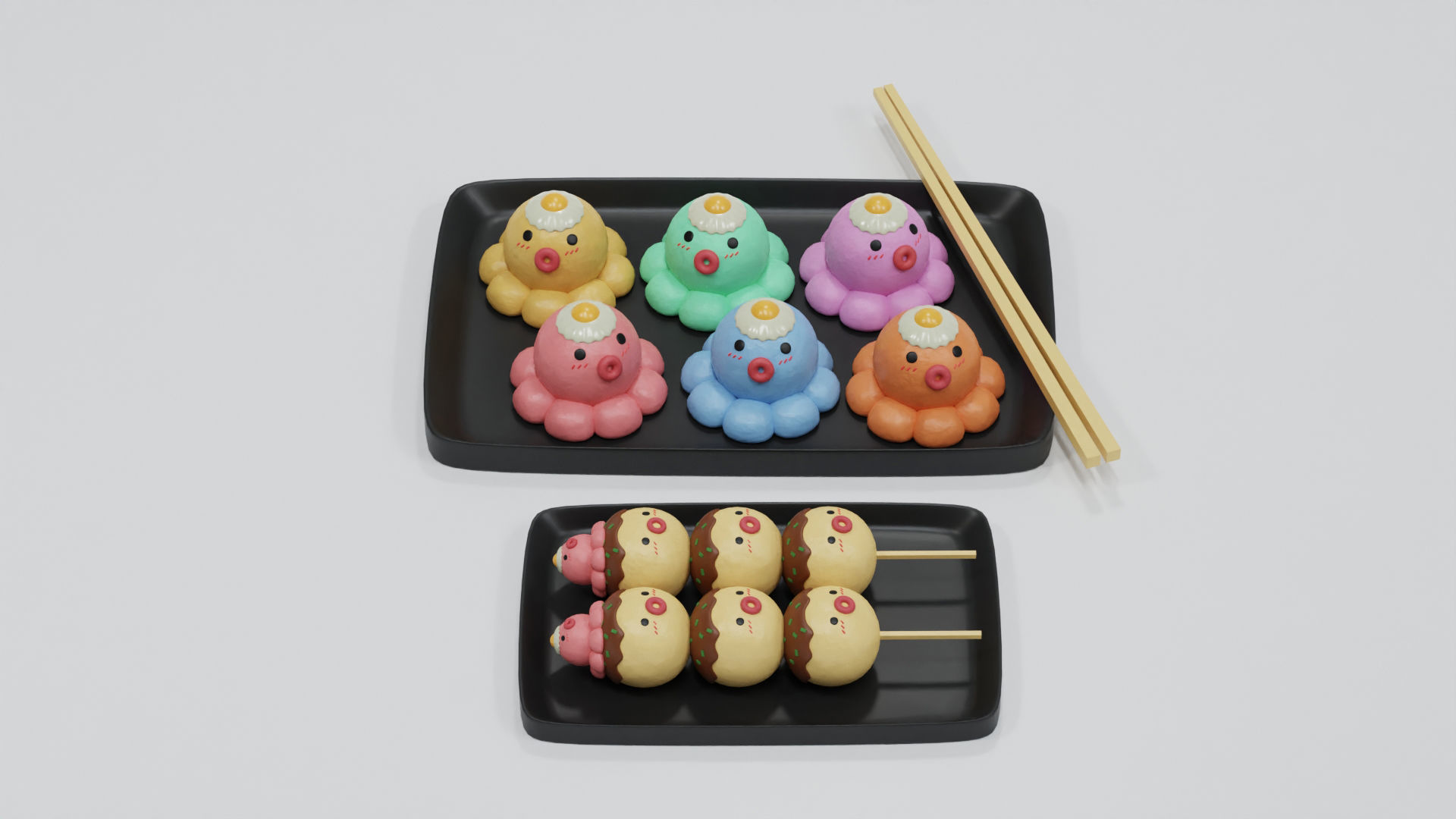 Minimal Cartoon Takoyaki Set 3D model_3