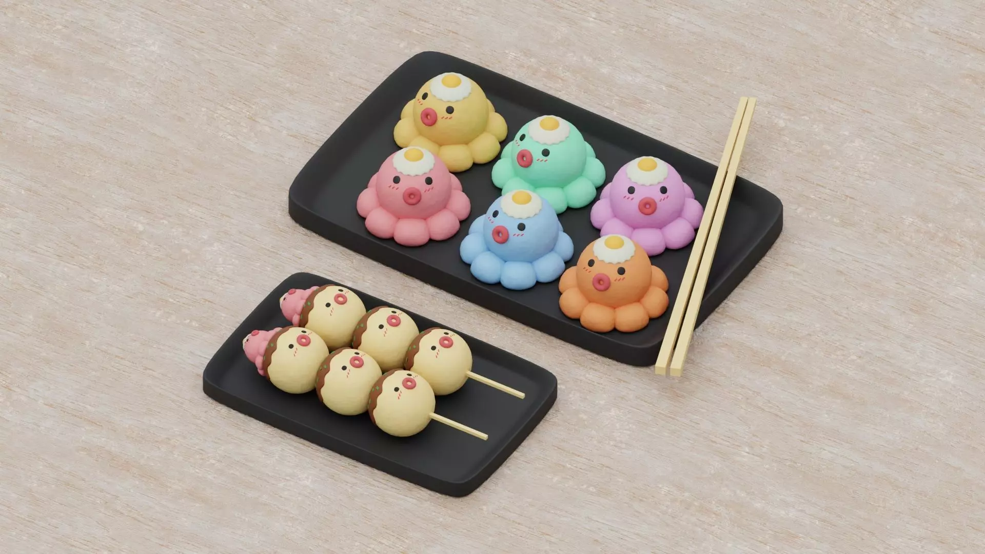 Minimal Cartoon Takoyaki Set 3D model_0