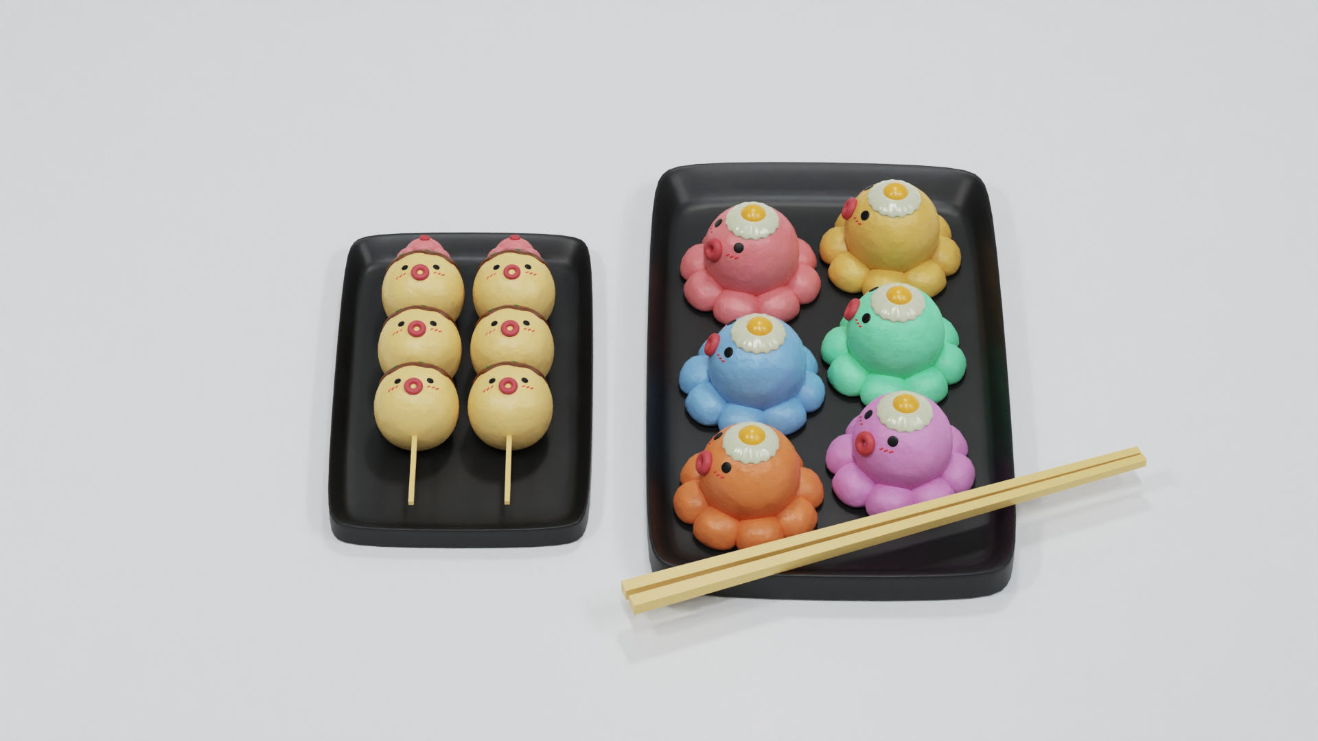 Minimal Cartoon Takoyaki Set 3D model_9