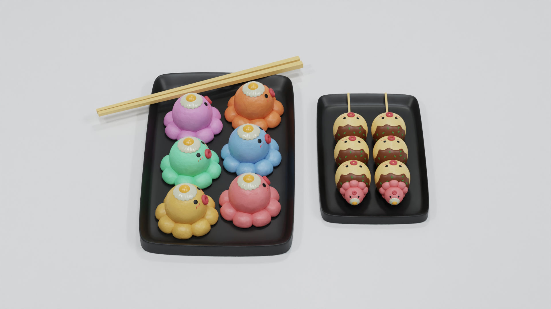 Minimal Cartoon Takoyaki Set 3D model_5