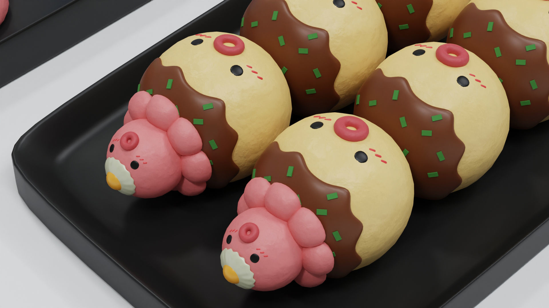 Minimal Cartoon Takoyaki Set 3D model_11