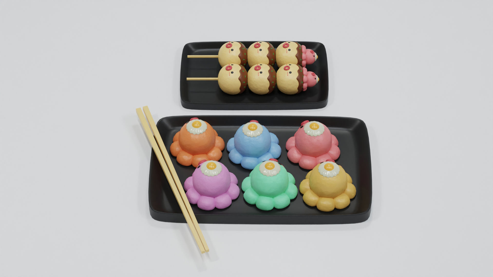 Minimal Cartoon Takoyaki Set 3D model_7