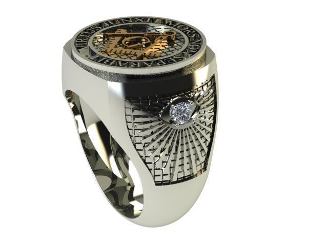 Masonic signet ring with gem 3D print model_1