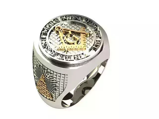 Masonic signet ring with gem 3D print model