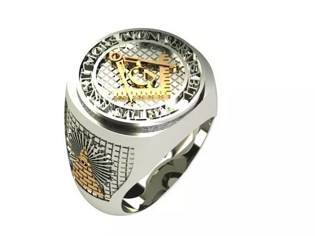 Masonic signet ring with gem 3D print model_0