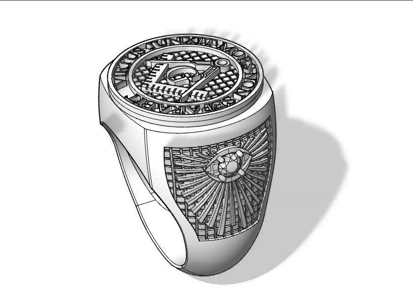 Masonic signet ring with gem 3D print model_2