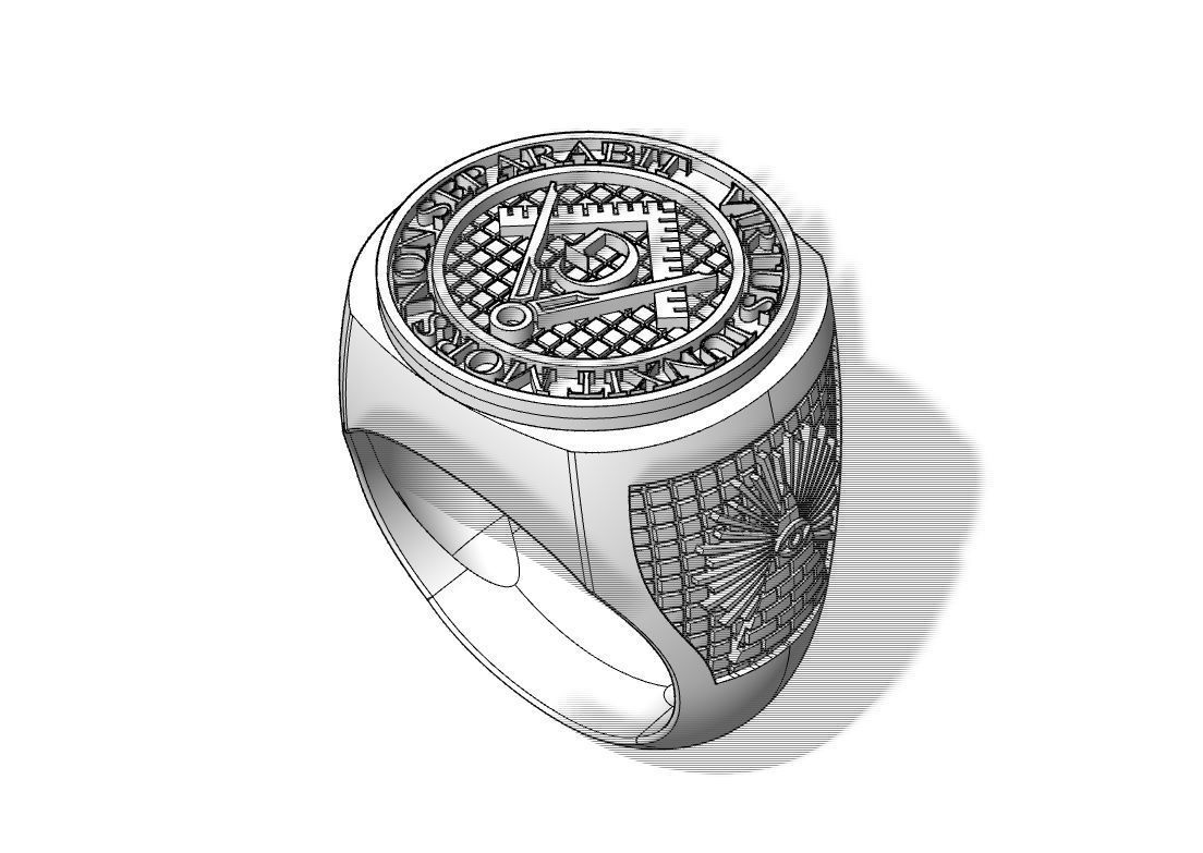 Masonic signet ring with gem 3D print model_4
