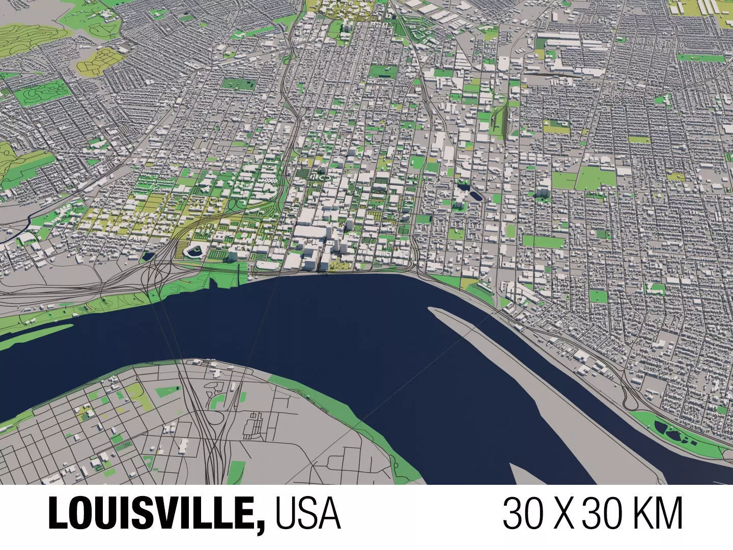 Louisville Kentucky USA 30x30km 3D City Map 3D model_0