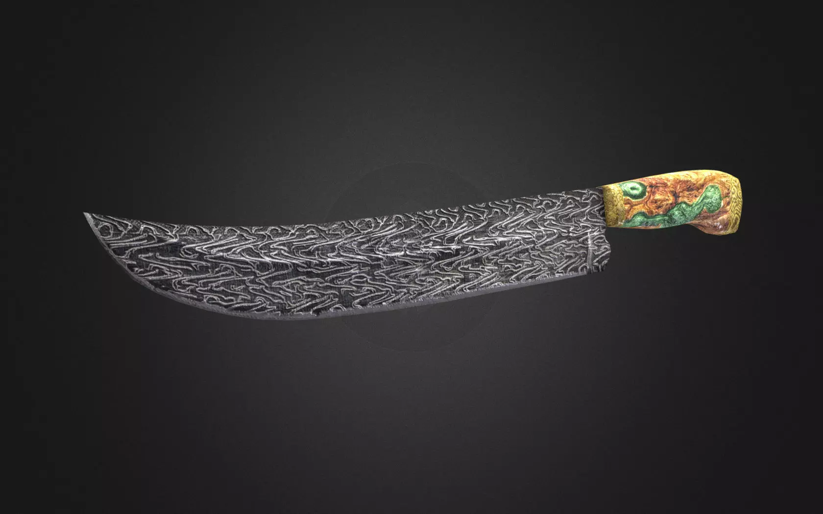 Curved Knife Damascus Steel Low-poly 3D model_0