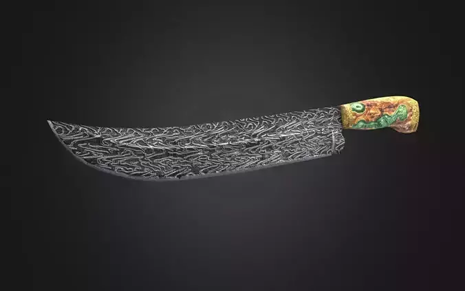 Curved Knife Damascus Steel Low-poly 3D model