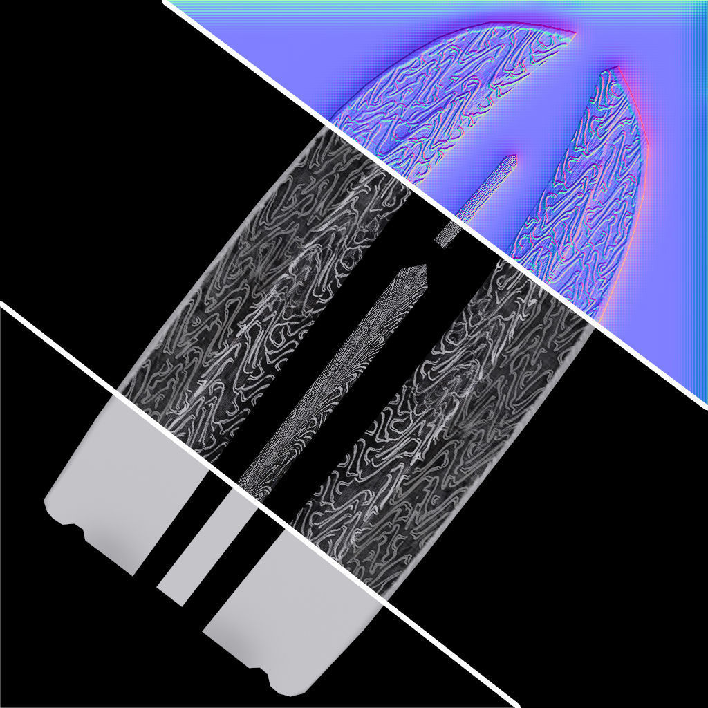 Curved Knife Damascus Steel Low-poly 3D model_5