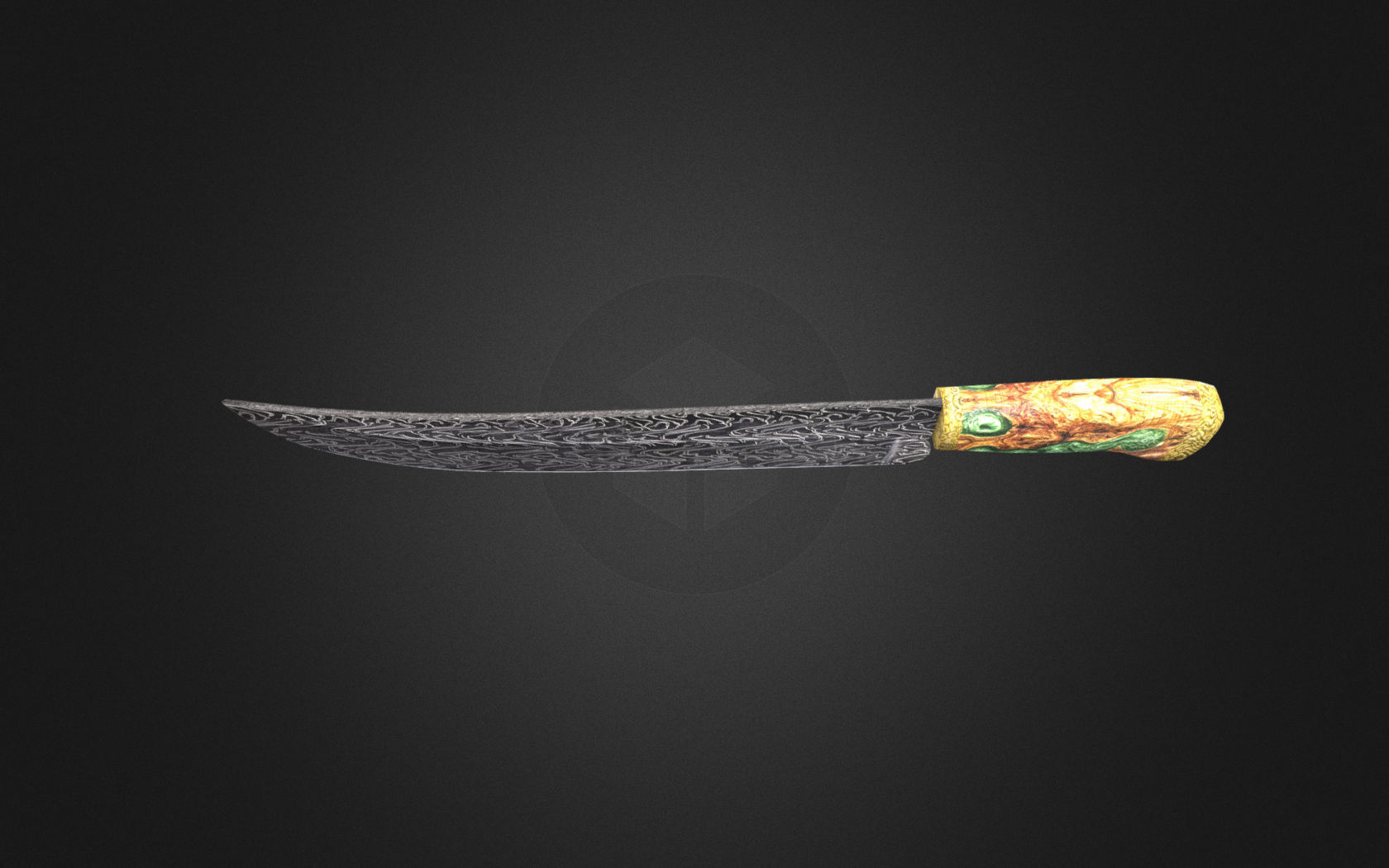 Curved Knife Damascus Steel Low-poly 3D model_4