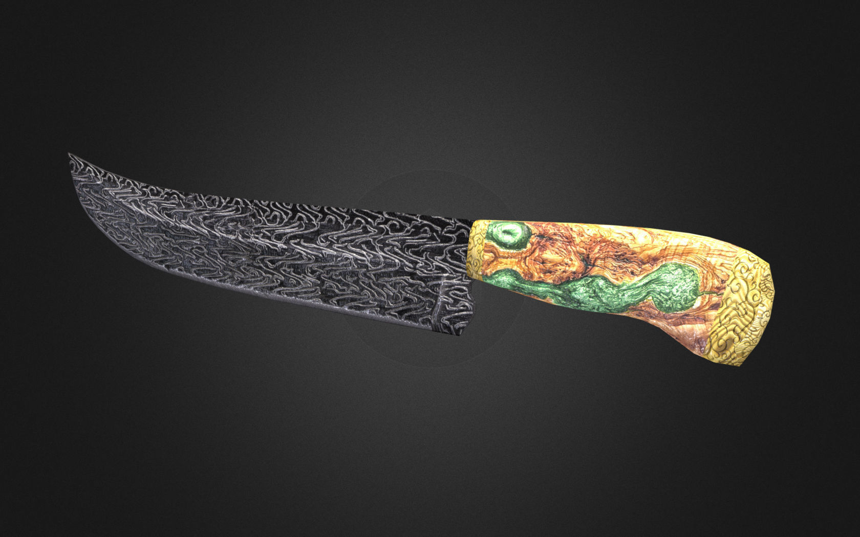 Curved Knife Damascus Steel Low-poly 3D model_1
