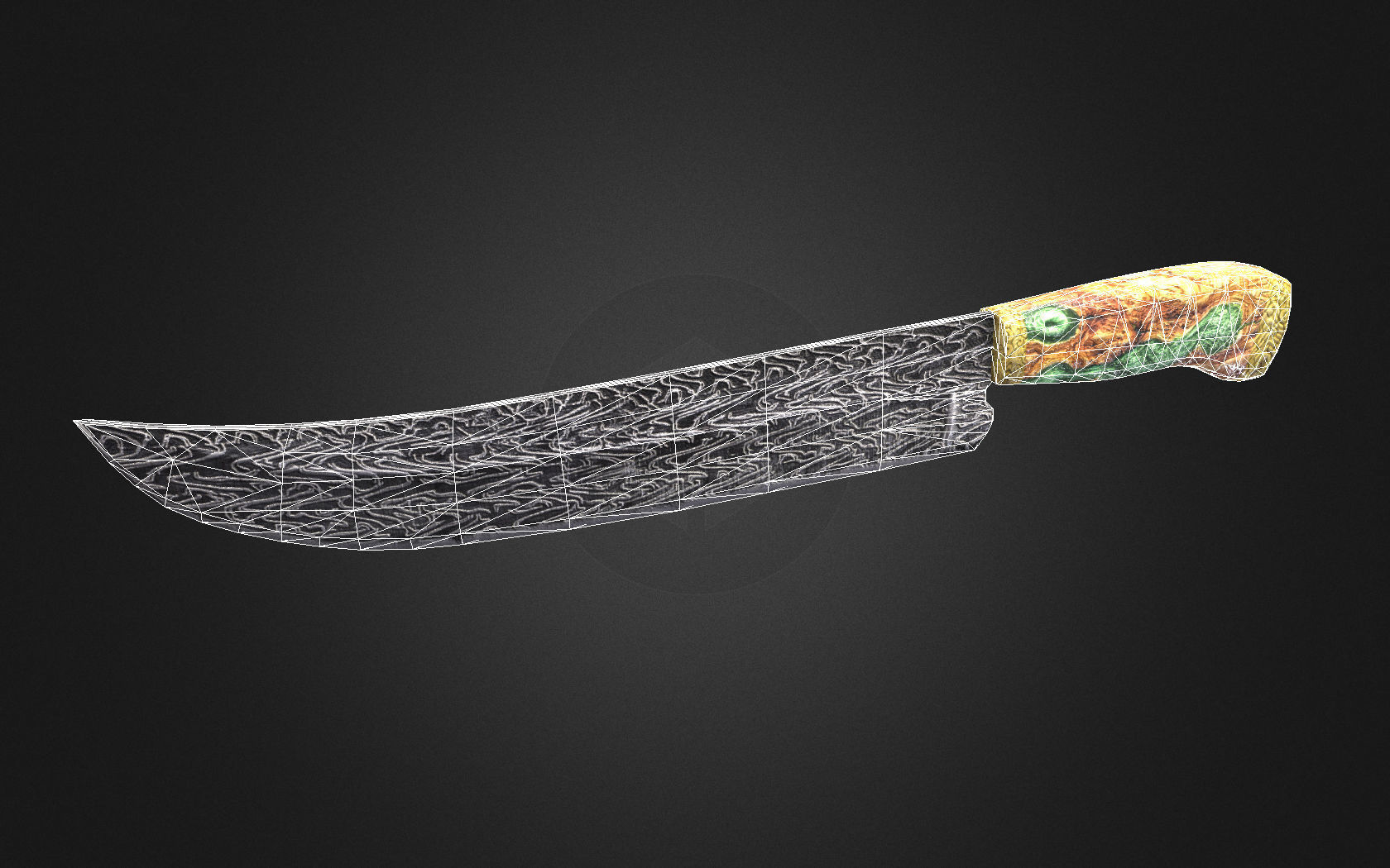 Curved Knife Damascus Steel Low-poly 3D model_2