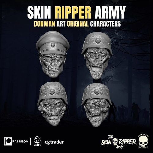 The Skin Ripper Army Head Collection for Action Figures 3D print model