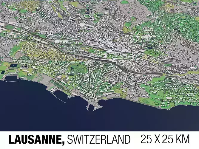Lausanne Switzerland 25x25km 3D City Map