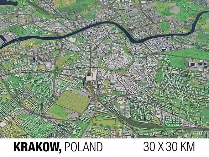 Krakow Poland 30x30km 3D City Map