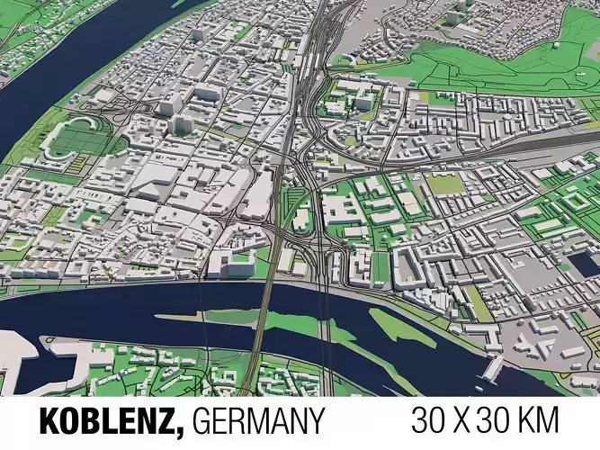Koblenz Germany 30x30km 3D City Map