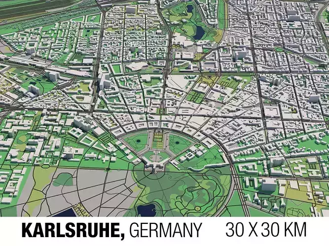 Karlsruhe Germany 30x30km 3D City Map 3D model