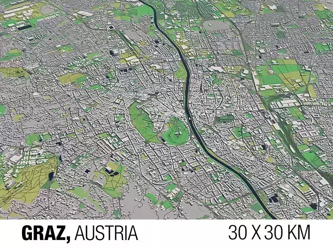 Graz Austria 30x30km 3D City Map