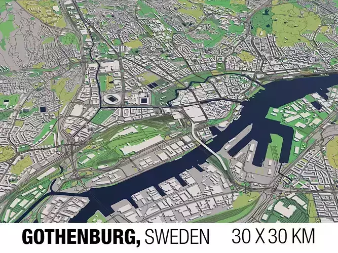 Gothenburg Sweden 30x30km 3D City Map