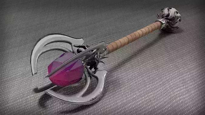 mace-axe 3d lowpoly sword with crystals