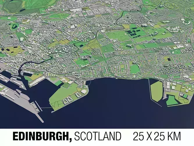 Edinburgh Scotland UK 25x25km 3D City Map