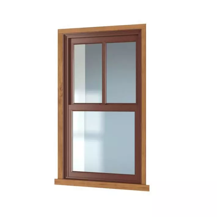 Brown Framed Wood Window With Glass 3D model_0