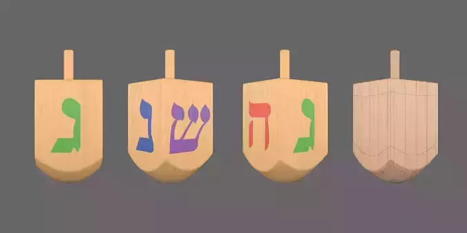 dreidels 3d model wooden hanukkah