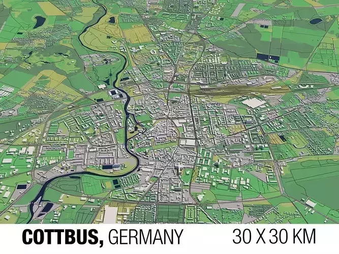 Cottbus Germany 30x30km 3D City Map