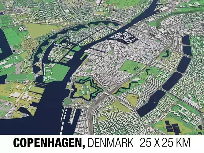 Copenhagen Denmark 25x25km 3D City Map