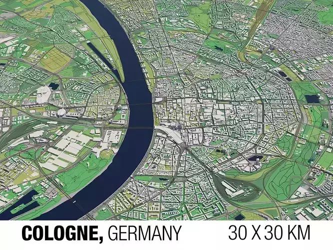 Cologne Germany 30x30km 3D City Map