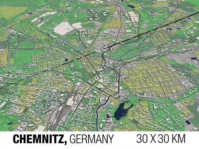 Chemnitz Germany 30x30km 3D City Map