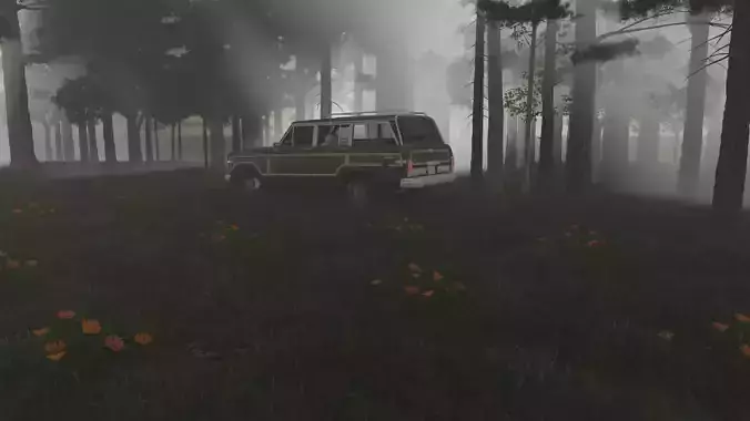 A car in forest scene 3D model