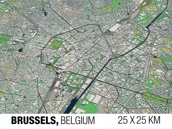 Brussels Belgium 25x25km City Map