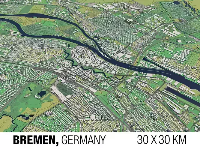 Bremen Germany 30x30km 3D City Map