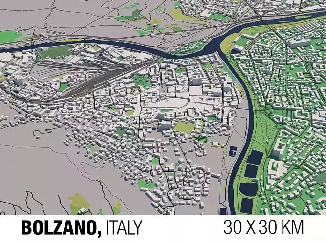 Bolzano Italy 30x30km 3D City Map