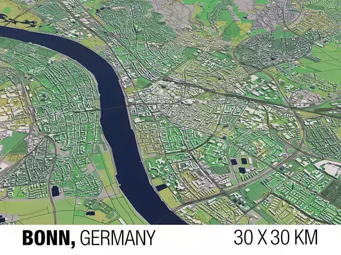 Bonn Germany 30x30km 3D City Map