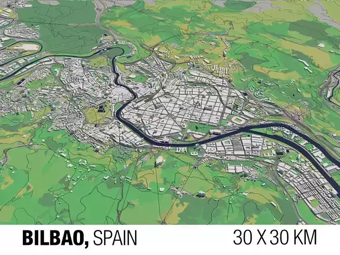 Bilbao Spain 30x30km 3D City Map 3D model