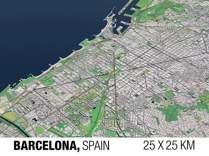 Barcelona Spain 25x25km 3D City Map