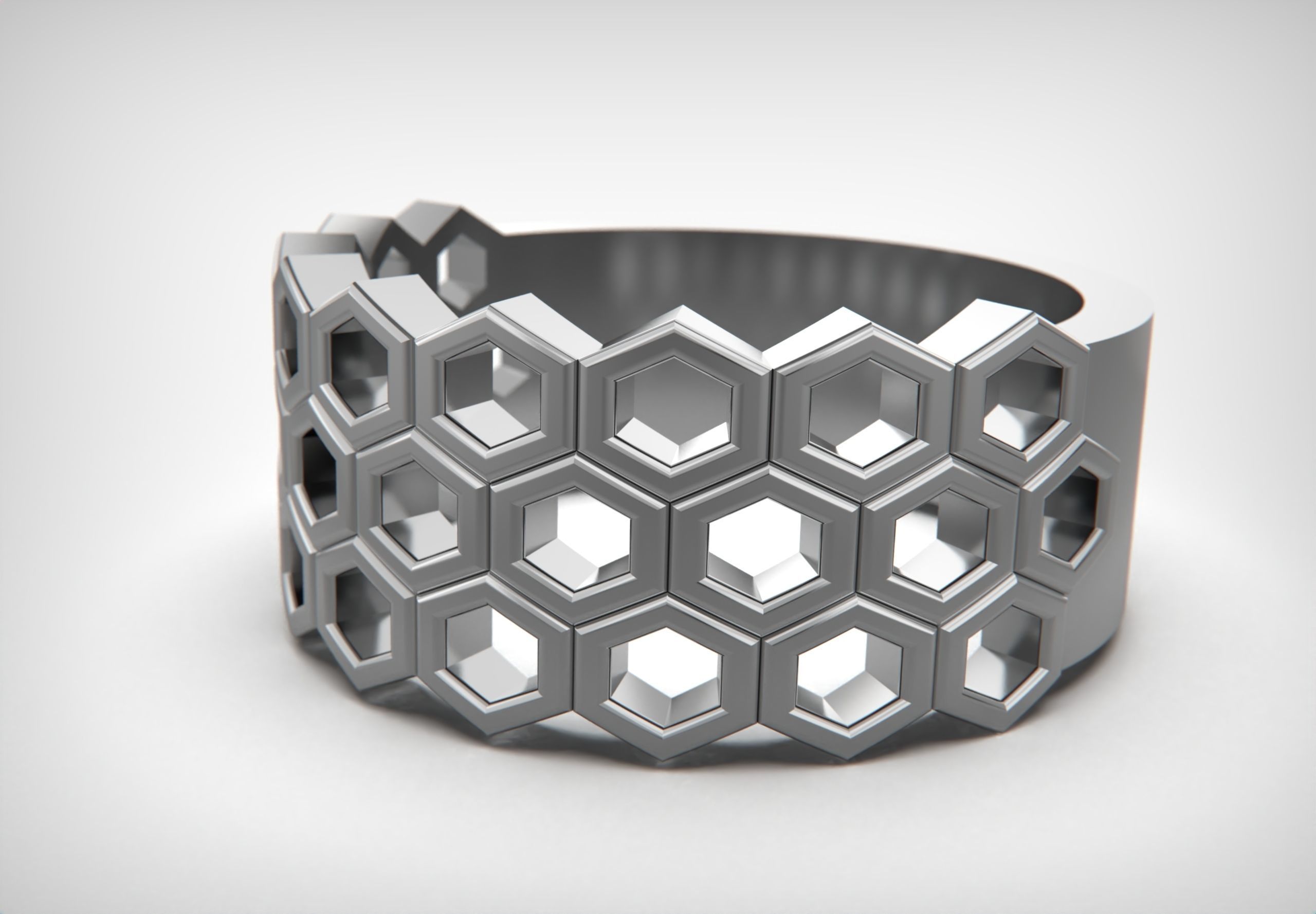 Honeycomb Ring 3D print model_3