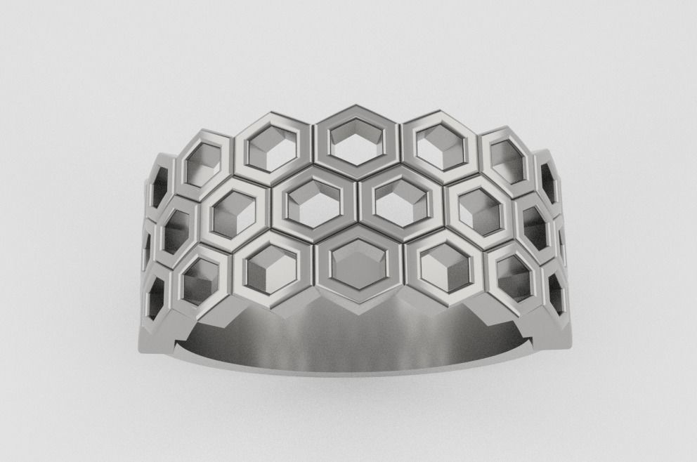 Honeycomb Ring 3D print model_4